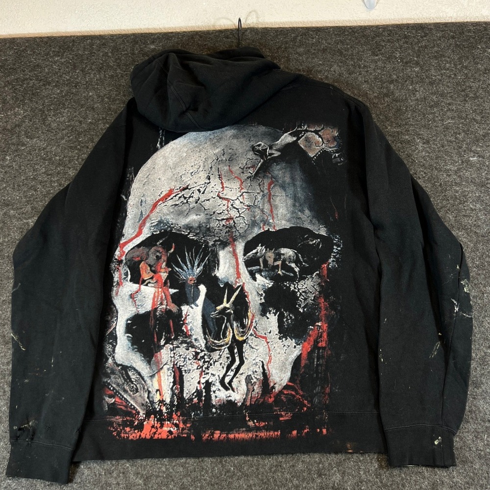 Slayer Hoodie Mens XL Black Pentagram Skull Graphic Distressed Paint Splatter